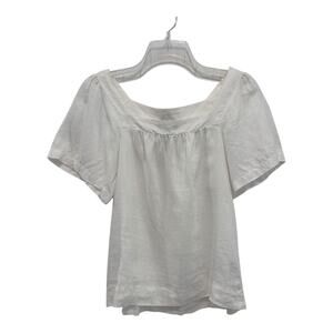 Premise Top Womens Medium White Linen‎ Blouse Pleated Bodice Minimalist Peasant